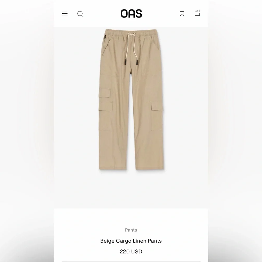 OAS Beige Cargo Linen Pants Size S #0060